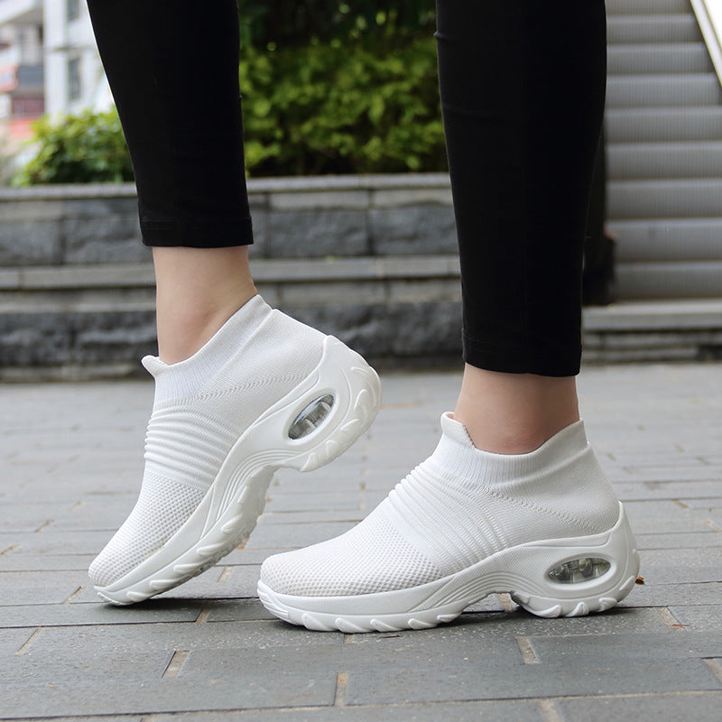 Large Size 43 Women's Shoes Air Cushion Fly-knit Sneakers Slip-on Shoes Fashion Rocking Shoes Casual Shoes Sock Shoes