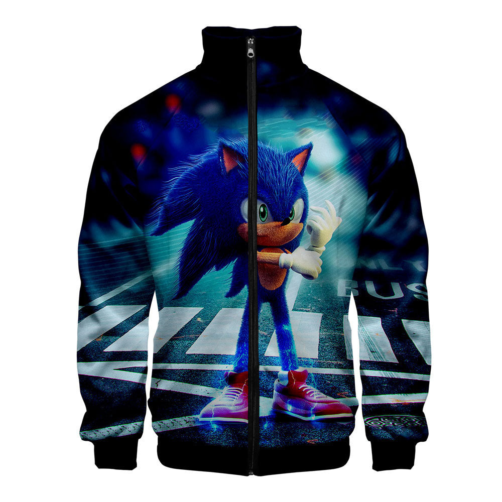 Sonic the Hedgehog 3D digital printing men's stand-up collar zipper sweater