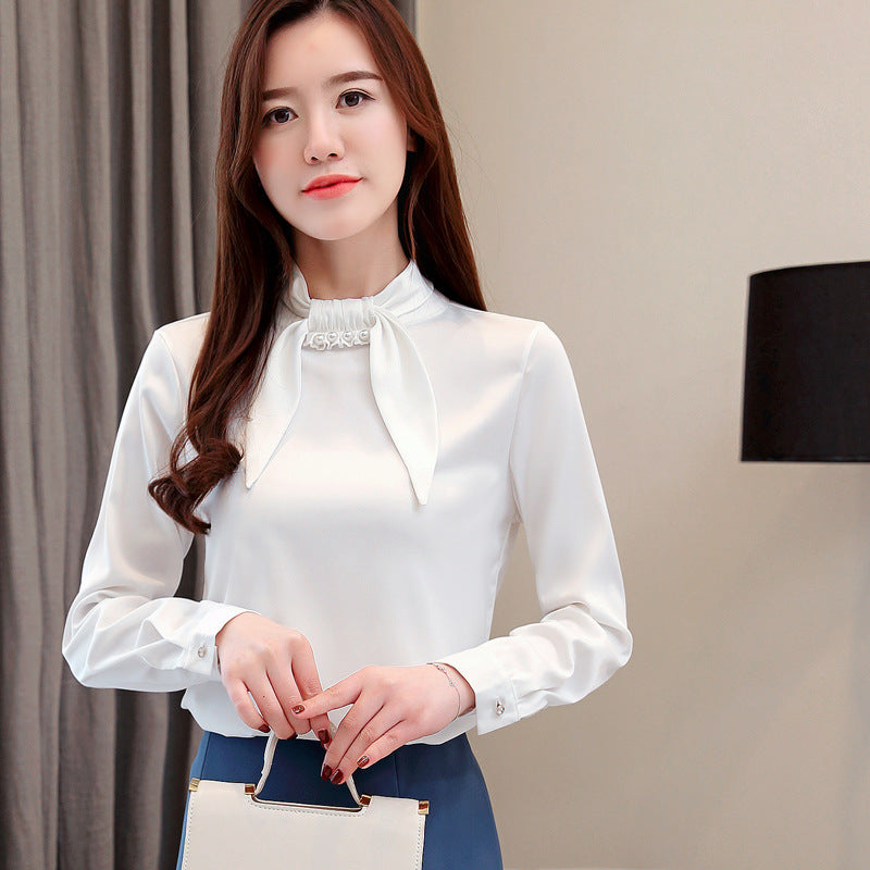 White shirt ladies bow chiffon shirt