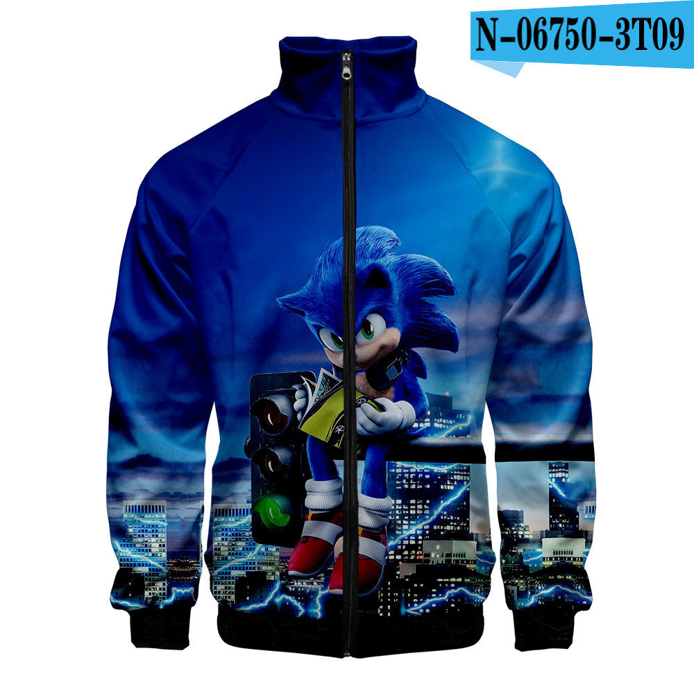Sonic the Hedgehog 3D digital printing men's stand-up collar zipper sweater