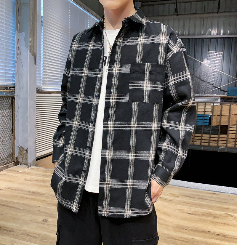 Plaid shirt male growth sleeve shirt