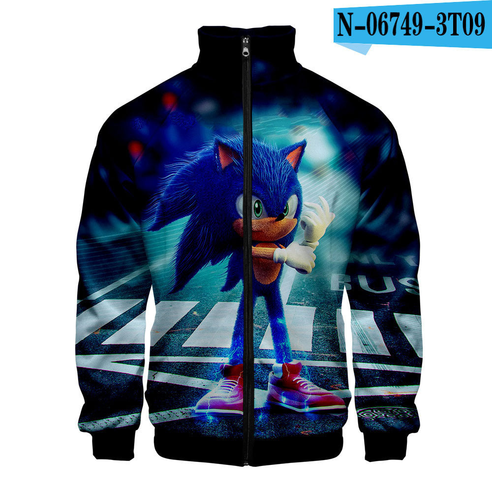 Sonic the Hedgehog 3D digital printing men's stand-up collar zipper sweater