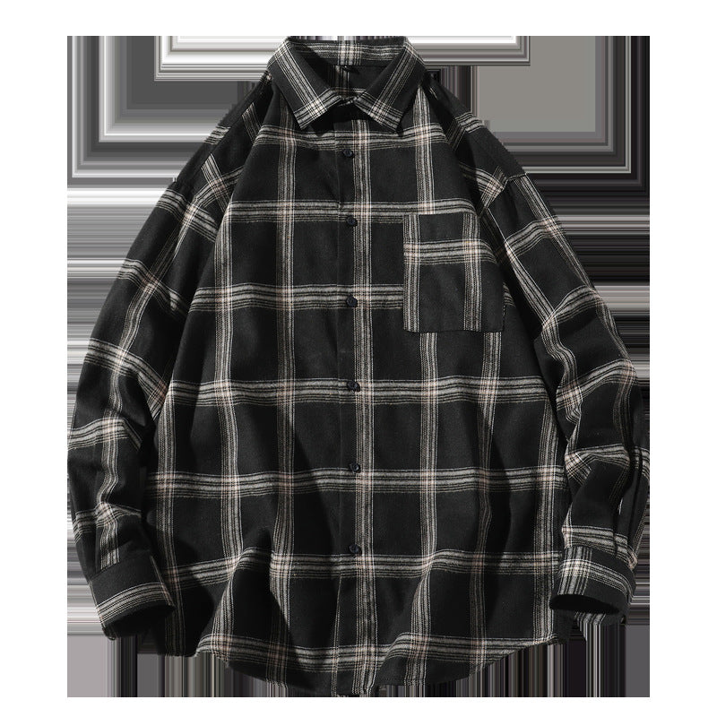 Plaid shirt male growth sleeve shirt