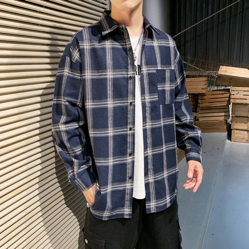Plaid shirt male growth sleeve shirt