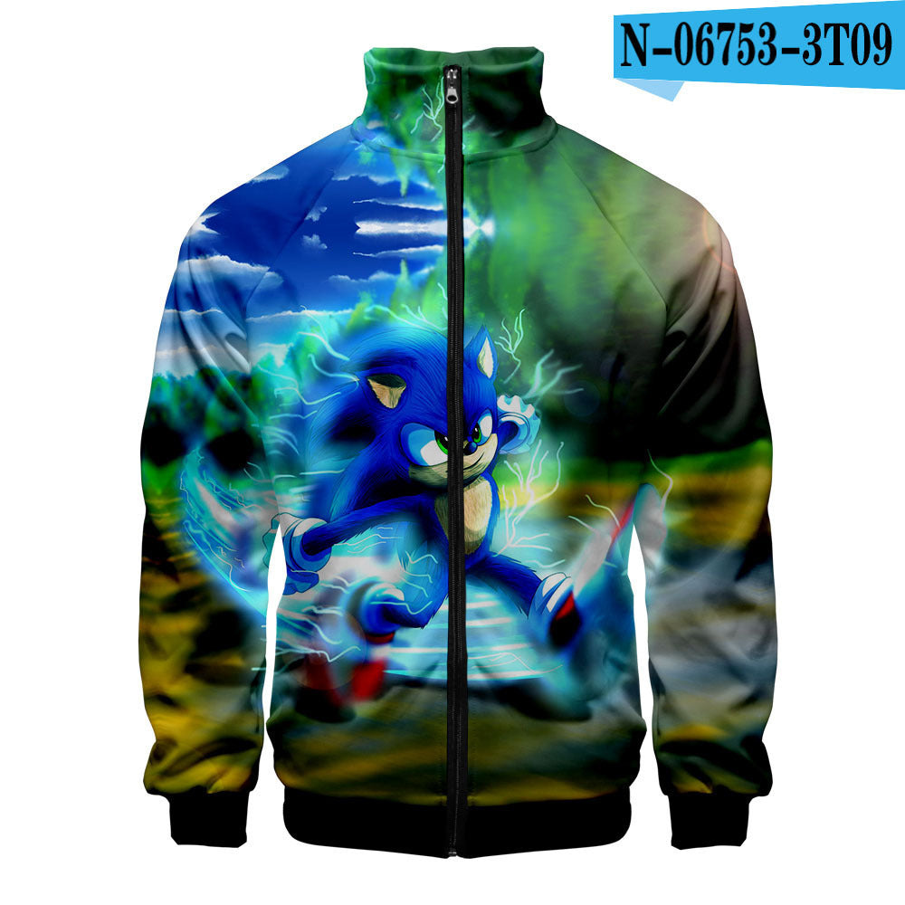 Sonic the Hedgehog 3D digital printing men's stand-up collar zipper sweater