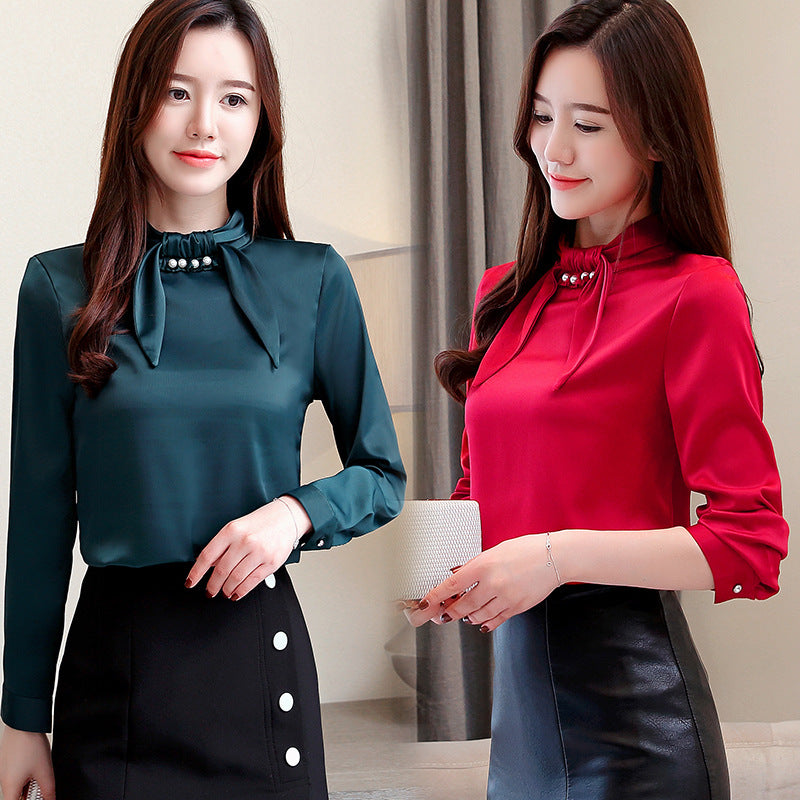 White shirt ladies bow chiffon shirt