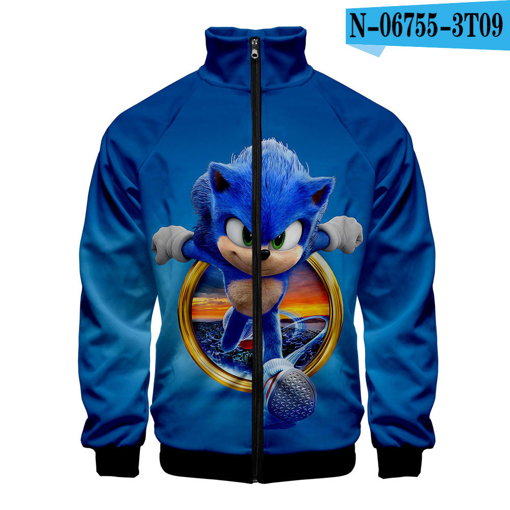 Sonic the Hedgehog 3D digital printing men's stand-up collar zipper sweater