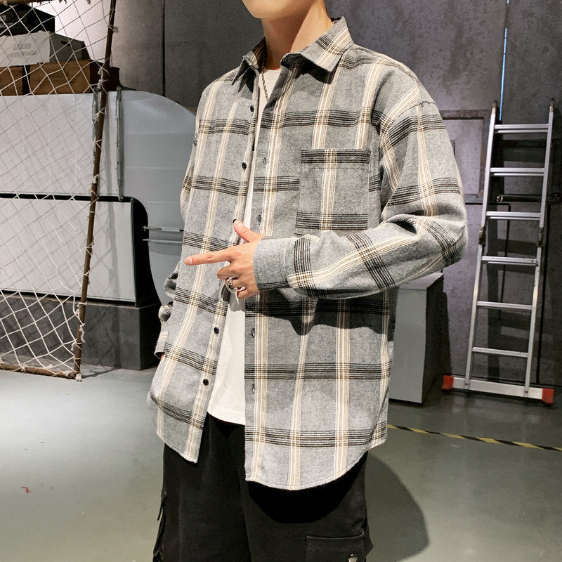 Plaid shirt male growth sleeve shirt