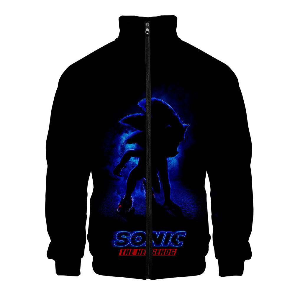 Sonic the Hedgehog 3D digital printing men's stand-up collar zipper sweater