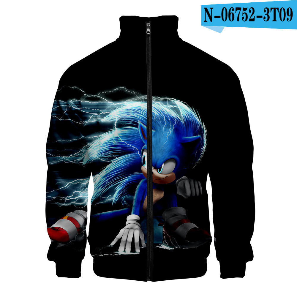 Sonic the Hedgehog 3D digital printing men's stand-up collar zipper sweater