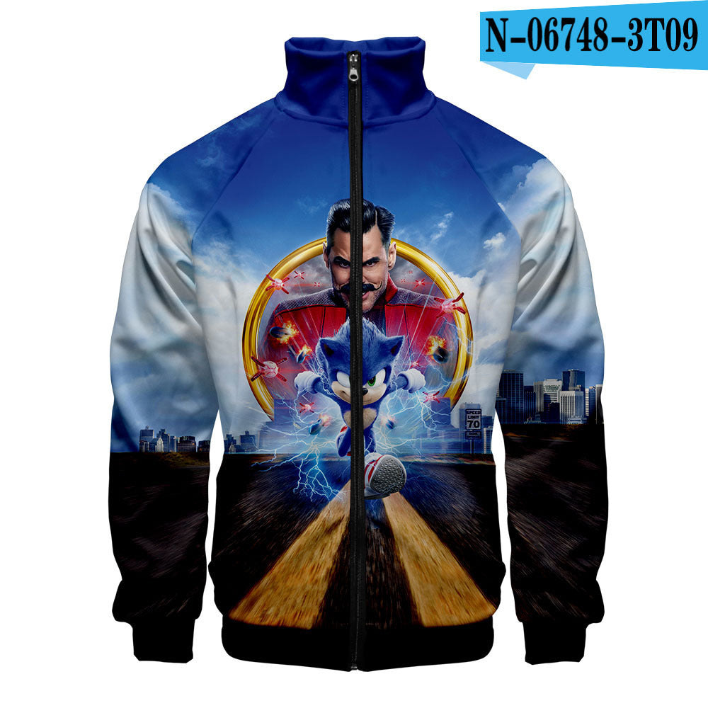 Sonic the Hedgehog 3D digital printing men's stand-up collar zipper sweater