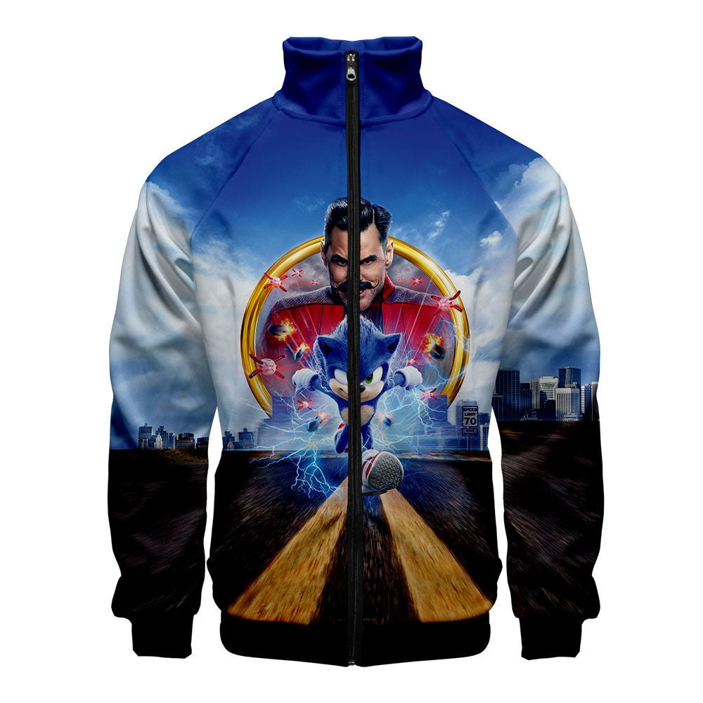 Sonic the Hedgehog 3D digital printing men's stand-up collar zipper sweater