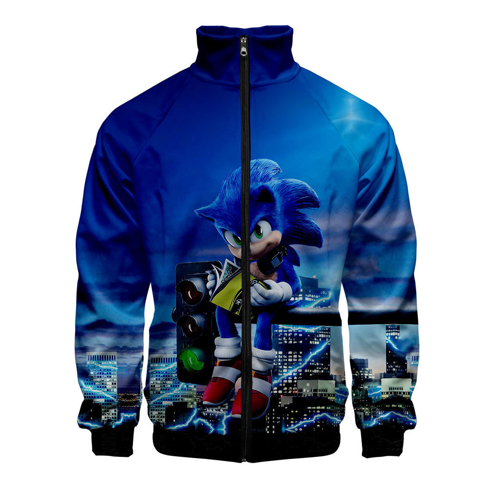 Sonic the Hedgehog 3D digital printing men's stand-up collar zipper sweater