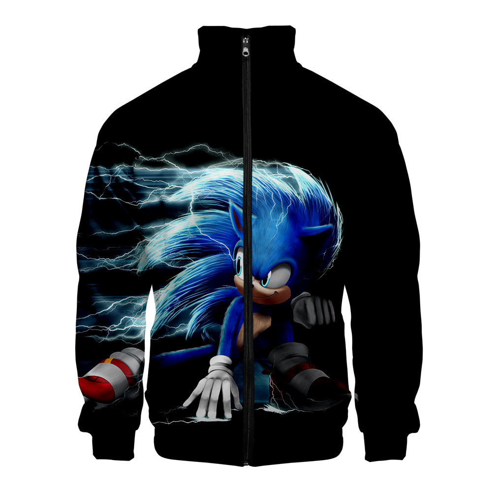 Sonic the Hedgehog 3D digital printing men's stand-up collar zipper sweater