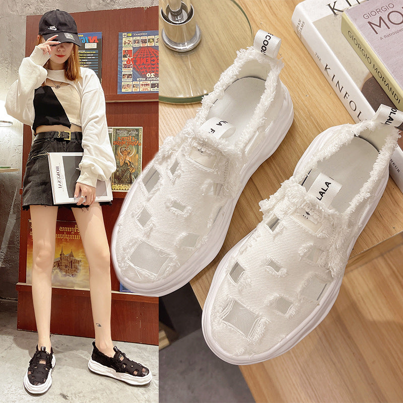 Beggar Shoes Thick-soled Canvas Shoes Mesh Hollow Holes Casual Shoes