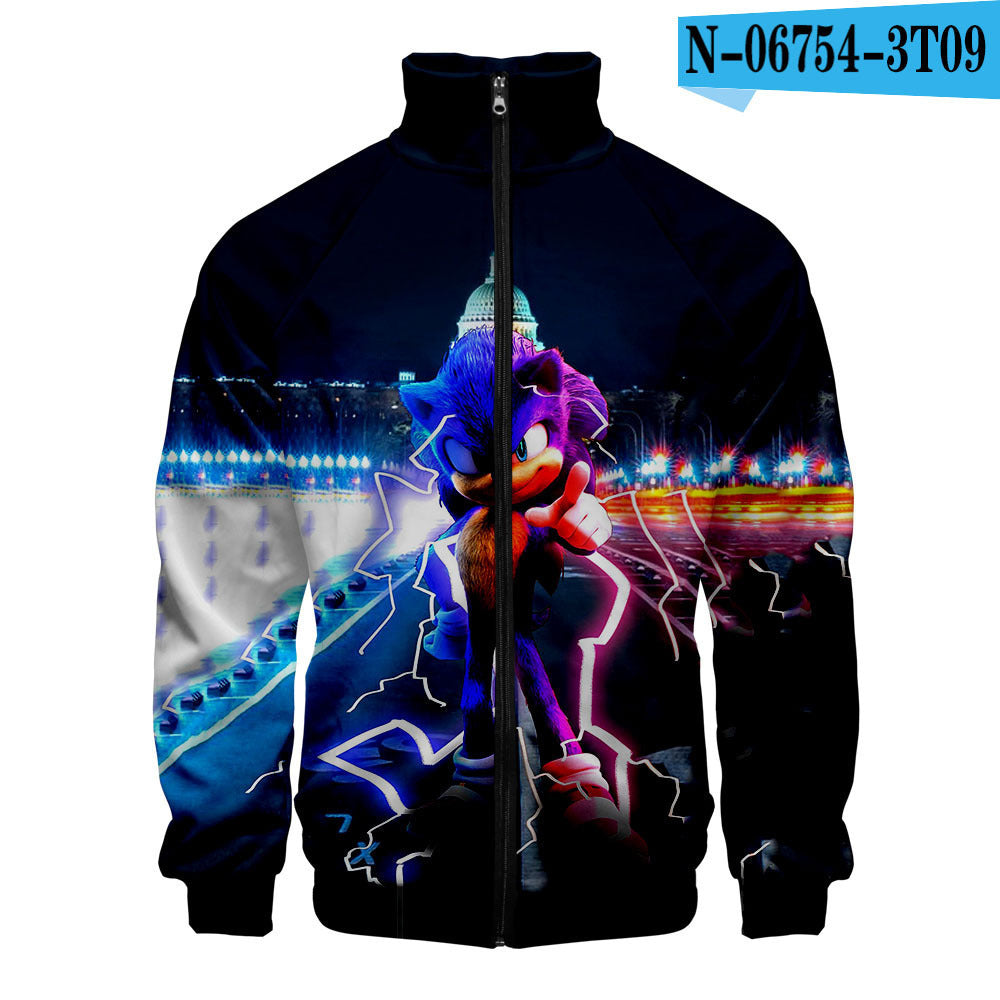 Sonic the Hedgehog 3D digital printing men's stand-up collar zipper sweater