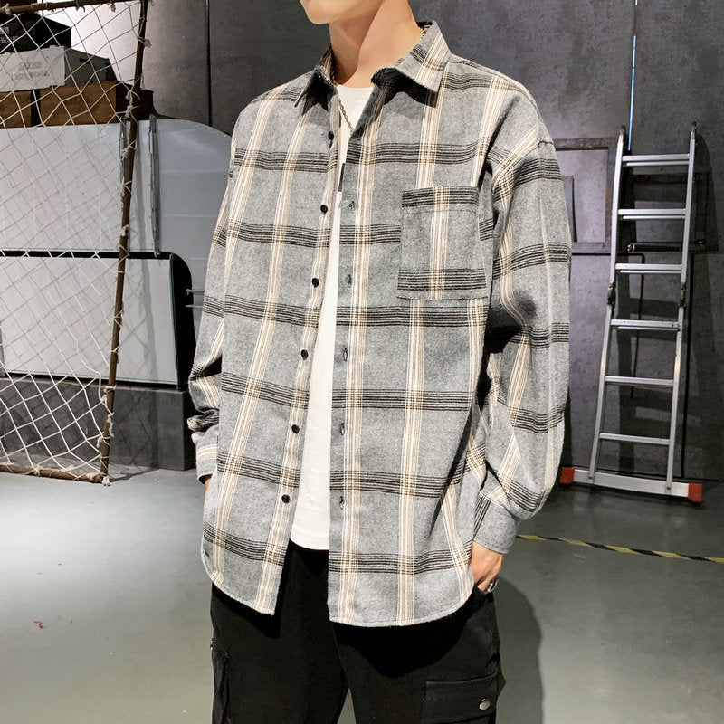 Plaid shirt male growth sleeve shirt