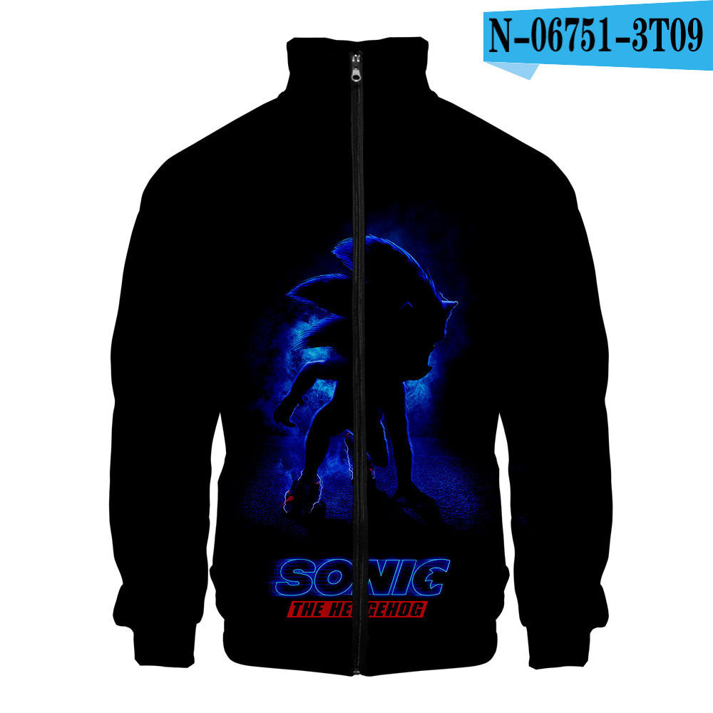 Sonic the Hedgehog 3D digital printing men's stand-up collar zipper sweater