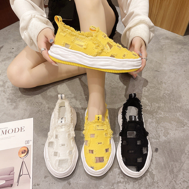 Beggar Shoes Thick-soled Canvas Shoes Mesh Hollow Holes Casual Shoes